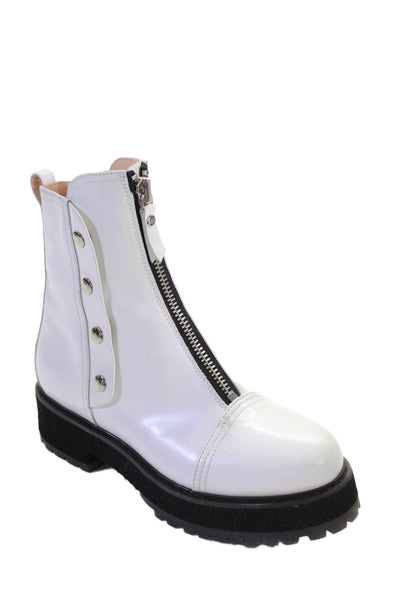 AGL Womens Leather Simonetta Metallic Snaps Zip Boots White Size 9