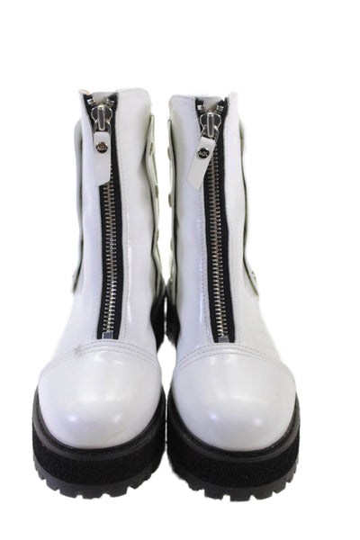 AGL Womens Leather Simonetta Metallic Snaps Zip Boots White Size 9