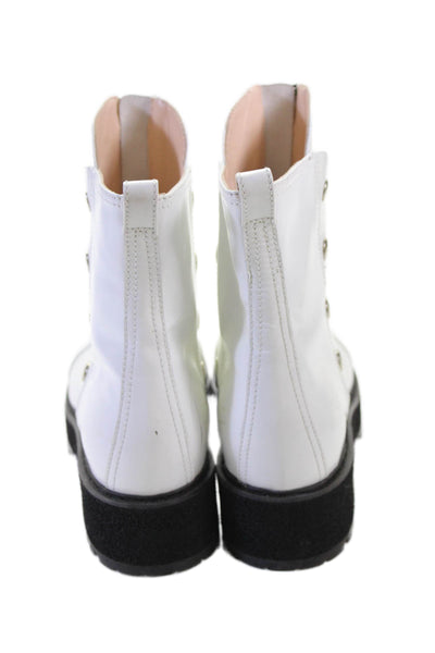AGL Womens Leather Simonetta Metallic Snaps Zip Boots White Size 9