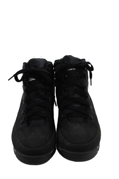 The North Face Womens Lace Up Leather Canvas Logo Sneakers Black Size 8