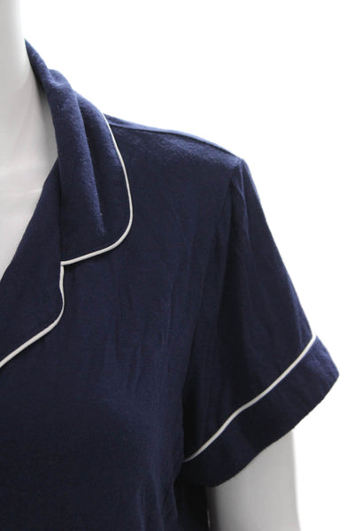 Nordstrom Womens Button Front Short Sleeve Pajama Shirt Shorts Set Navy XS
