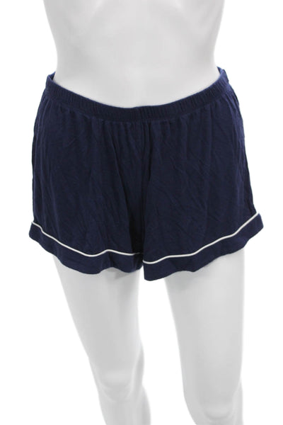 Nordstrom Womens Button Front Short Sleeve Pajama Shirt Shorts Set Navy XS