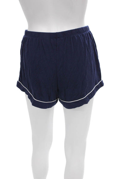 Nordstrom Womens Button Front Short Sleeve Pajama Shirt Shorts Set Navy XS