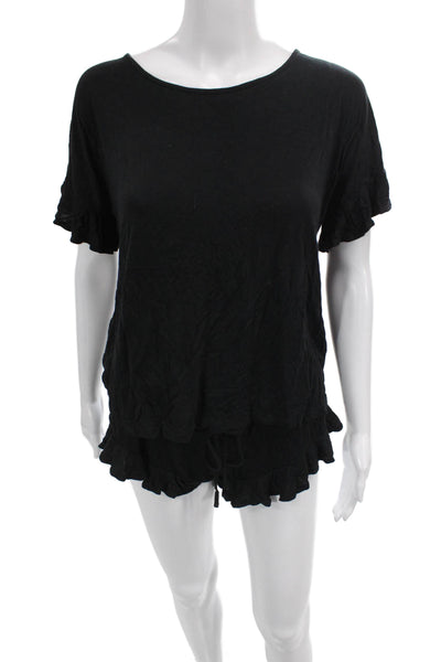 Mae Women Babydoll Black Pajama Set Short Sleeve Round Neck Size S