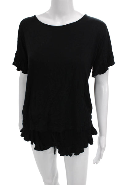 Mae Women Babydoll Black Pajama Set Short Sleeve Round Neck Size S