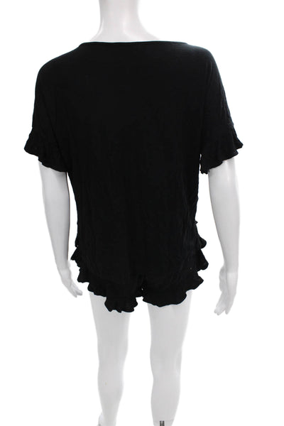 Mae Women Babydoll Black Pajama Set Short Sleeve Round Neck Size S