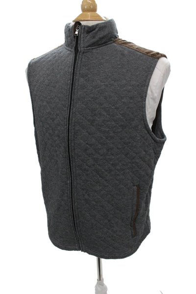 Bonobos Mens Quilted Cotton Vest Gray Zip Size M