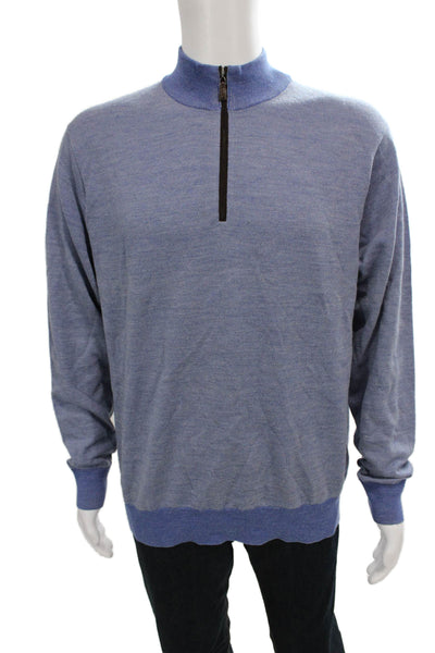 Peter Millar Mens Pullover Mock Neck Merino Wool Sweater Blue Size M