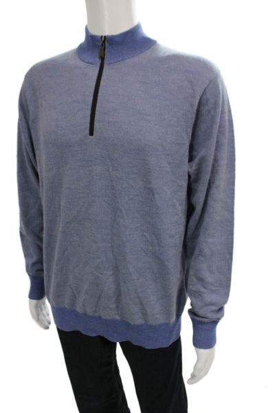 Peter Millar Mens Pullover Mock Neck Merino Wool Sweater Blue Size M