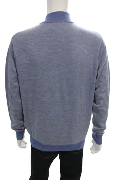 Peter Millar Mens Pullover Mock Neck Merino Wool Sweater Blue Size M