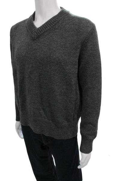 Zara Mens Pullover V-Neck Gray Sweater Long Sleeve Size S