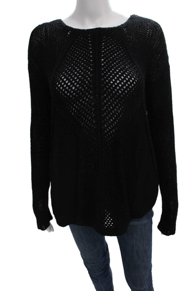 Helmut Lang Women Black Alpaca Chainette Pullover Round Neck Long Sleeve Size M