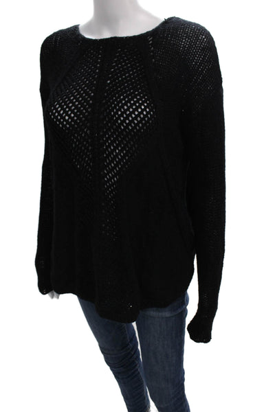 Helmut Lang Women Black Alpaca Chainette Pullover Round Neck Long Sleeve Size M