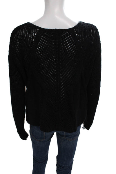 Helmut Lang Women Black Alpaca Chainette Pullover Round Neck Long Sleeve Size M