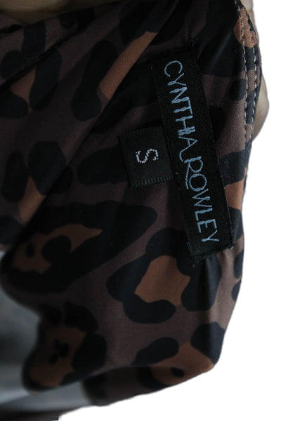 Cynthia Rowley Women Cropped Leopard T-Shirt Brown Long Sleeve Crew Neck Size S