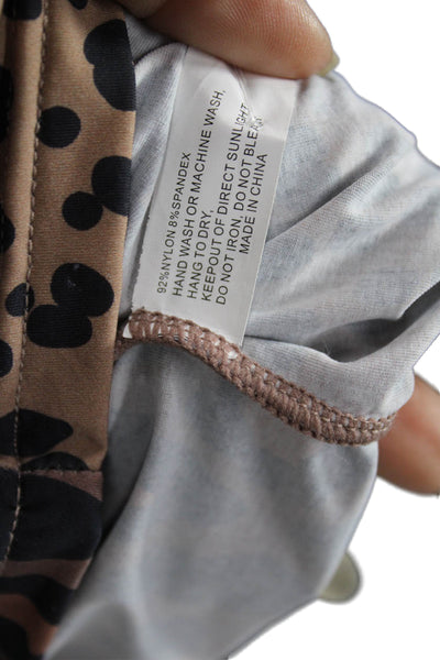 Cynthia Rowley Women Cropped Leopard T-Shirt Brown Long Sleeve Crew Neck Size S