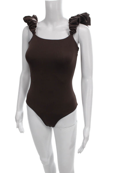 Maygel Coronel Womens One Piece Brown Solid Beach Swimwear Size One Size