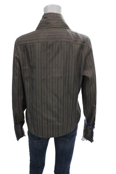 Richard Tyler Women Silk Striped Collared Button Long Sleeve Blouse Size S