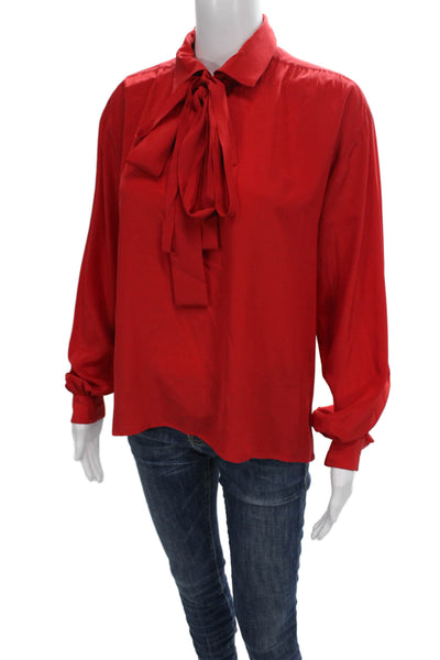 Richard Tyler Women Silk Striped Collared Button Long Sleeve Blouse Size S