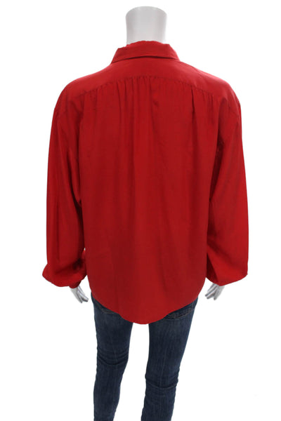 Richard Tyler Women Silk Striped Collared Button Long Sleeve Blouse Size S