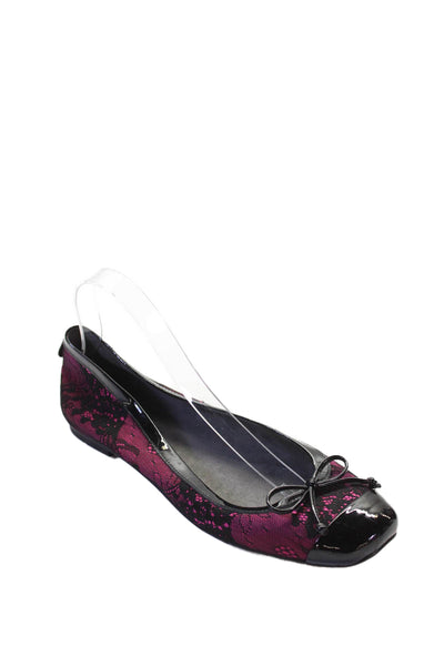 Stuart Weitzman Womens Lace Cap Toe Ballet Flats Pink Black Size 10 Medium