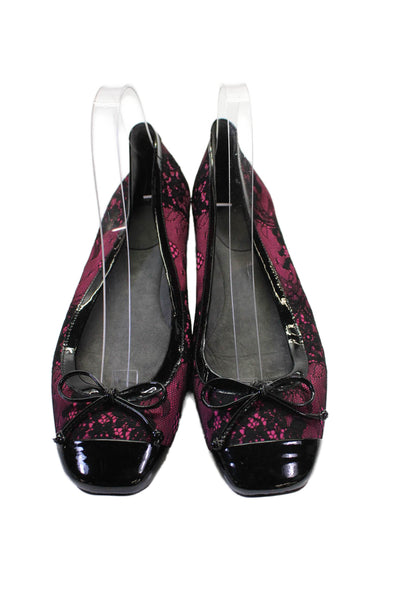 Stuart Weitzman Womens Lace Cap Toe Ballet Flats Pink Black Size 10 Medium