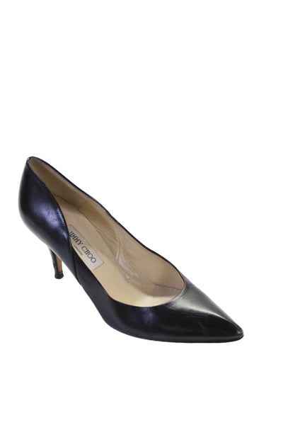 Jimmy Choo Womens Leather Pointed Toe Block Heel Pumps Black Size 40.5 10.5