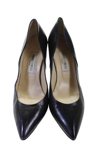 Jimmy Choo Womens Leather Pointed Toe Block Heel Pumps Black Size 40.5 10.5