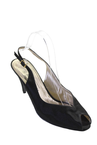 Bruno Magli Womens Satin Peep Toe Slingbacks Pumps Black Size 9.5 B