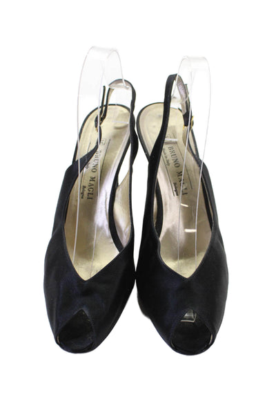 Bruno Magli Womens Satin Peep Toe Slingbacks Pumps Black Size 9.5 B