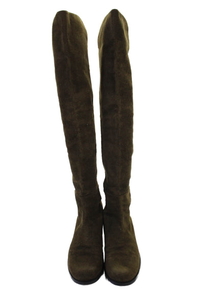 Stuart Weitzman Womens Suede Over The Knee High Boots Green Size 9.5 Medium