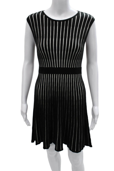 Calvin Klein Womens Fit & Flare Striped Sleeveless Black Dress Size PM