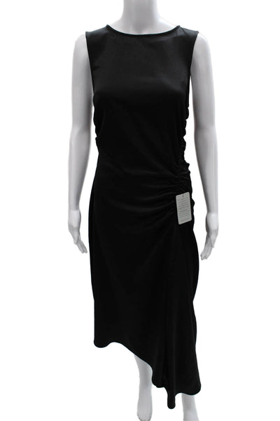 Luxely Womens Sheath Dress Black Sleeveless Round Neck Zip Polyester Size 4