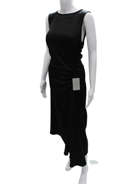 Luxely Womens Sheath Dress Black Sleeveless Round Neck Zip Polyester Size 4