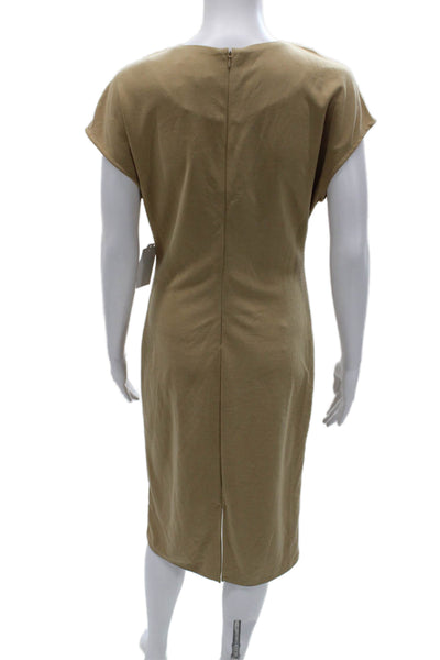 Halogen Womens Sheath Dress Beige Modal Knee Length Short Sleeve Zip Size S