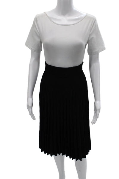 The Fold Women Pleated Skirt Black Viscose Knee Length Pull On Size S
