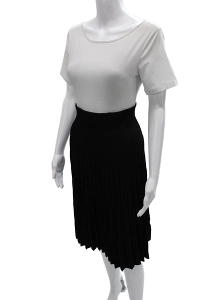The Fold Women Pleated Skirt Black Viscose Knee Length Pull On Size S
