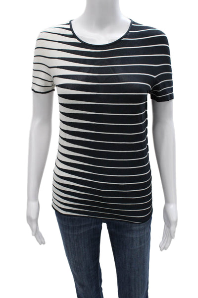 Armani Collezioni Women Black Striped T-Shirt Size 6