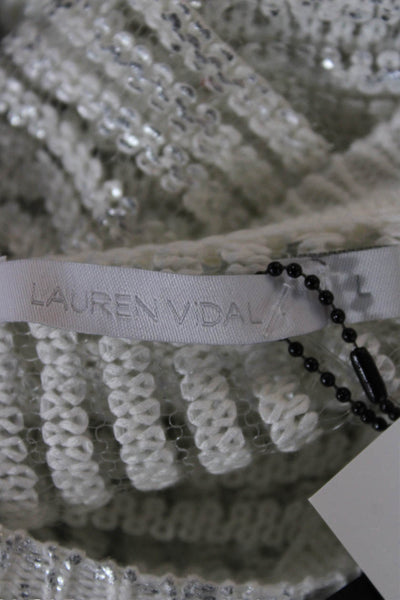 Lauren Vidal Women White Striped Cotton Short Sleeve Blouse Size L