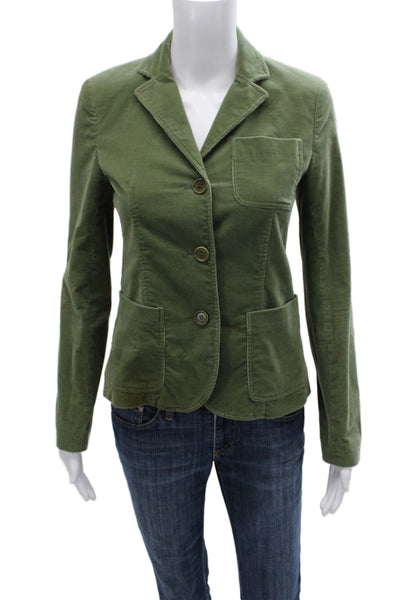 Theory Womens Basic Jacket Green Button Cotton Long Sleeve Size 0