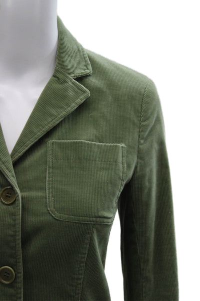Theory Womens Basic Jacket Green Button Cotton Long Sleeve Size 0