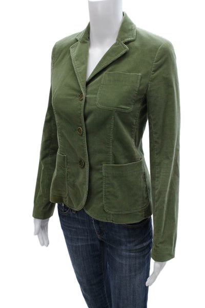 Theory Womens Basic Jacket Green Button Cotton Long Sleeve Size 0