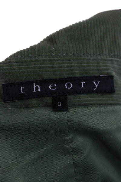 Theory Womens Basic Jacket Green Button Cotton Long Sleeve Size 0