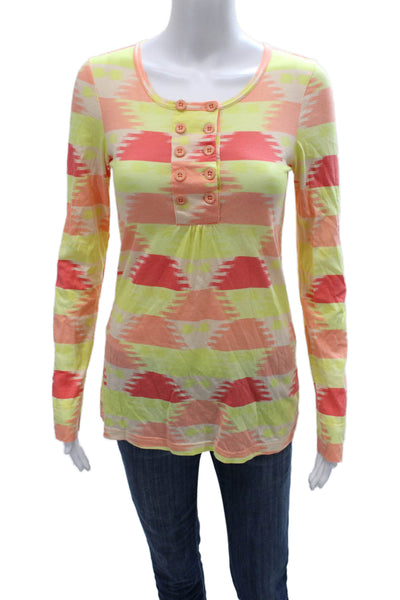 Marc By Marc Jacobs Women Multicolor Geometric Henley Longsleeve Tee Size XS