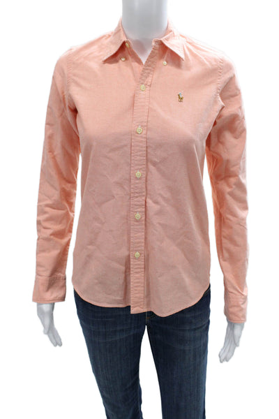 Ralph Lauren Sport Womens Orange Cotton Collared Button-Up Top Size 0