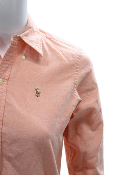 Ralph Lauren Sport Womens Orange Cotton Collared Button-Up Top Size 0