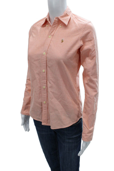 Ralph Lauren Sport Womens Orange Cotton Collared Button-Up Top Size 0