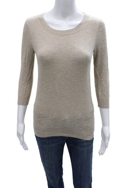 J Crew Womens Pullover Sweater Beige 100% Cotton Crew Neck 3/4 Sleeve Size XS
