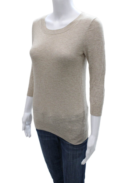 J Crew Womens Pullover Sweater Beige 100% Cotton Crew Neck 3/4 Sleeve Size XS