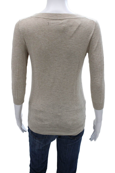 J Crew Womens Pullover Sweater Beige 100% Cotton Crew Neck 3/4 Sleeve Size XS